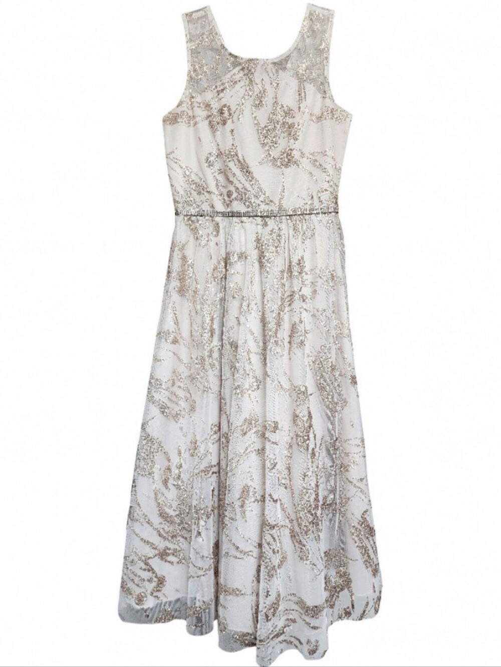 TWEEN DIVA Sleeveless Formal Dress in Champagne w/ Gold Glitter Tulle EUC Sz 14